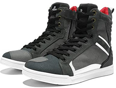 Motorradschuhe Herren Motorradstiefel Männer lässige atmungsaktive Leder Motorrad Sneaker reissverschluß mit Schaltpolster, rutschfeste Sohle(Grau, 43)