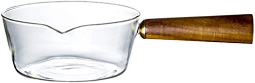 Kastrull i glas, nonstick, såskanna, pastakanna, mjölkkastrull, trähandtag, spishäll, kastrull för nudelmjölk, blandat salladste, 600 ml-600 ml