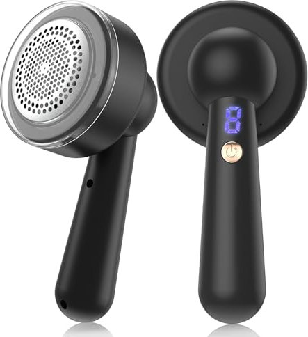 Fusselrasierer Elektrisch, Digitale Anzeige Flusenentferner Pullover, Fusselrasierer USB Wiederaufladbarer, 6-Klingen-Kopf Füsselrasier Pro mit 3 Geschwindigkeiten für Stoff, Kleidung, Möbel, Schwarz