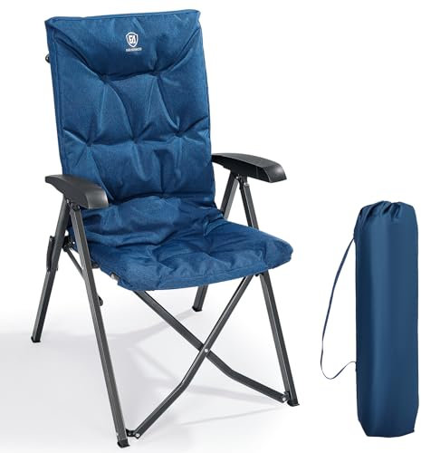 EVER ADVANCED Campingstuhl Faltbar Rückenverstellbar in 4 Positionen 150 KG Belastbarkeit Klappstuhl Luxus 6cm Dicke Gepolstert Gartenstuhl Hohe Lehne Angelstuhl für Camp Garten Balkon Alu+Stahl