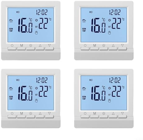 Programmierbares LCD-Raumthermostat, 3 A, 1,5 V, LCD-Display, Fußbodenheizungsregler, Thermostat, digitaler Raumtemperaturregler für Wasser-Fußbodenheizung, 4 Stück