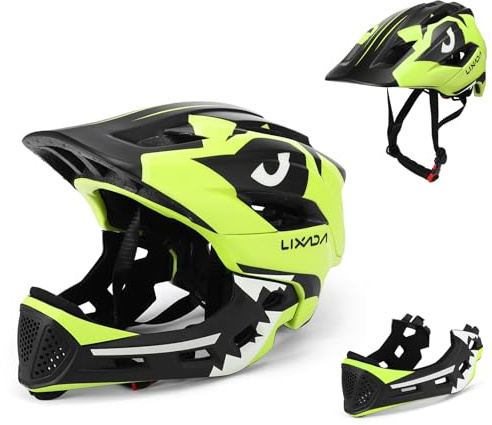 Lixada Casco Integrale per Bambini con Mento Staccabile - Bicicletta MTB BMX, Skateboard, Scooter - Casco Sportivo (Giallo-verde)