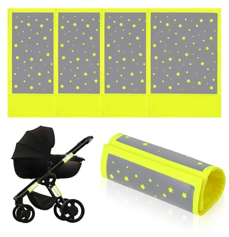 5 pezzi catarifrangenti per passeggino, passeggino con riflettore universale, con chiusura, per passeggini, biciclette, rimorchi e altro ancora, motivo meteore, giallo fluo