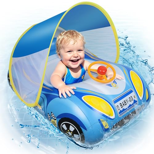 Flotador Bebe con Sombrilla Flotador para bebé con Parasol extraíble, Flotador para niños, Flotador para bebé, Forma de Coche, 12-48 Meses, Flotador Inflable para niños 1 2 3 4 año