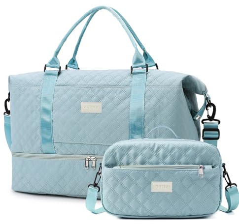 Outplea 55L Leicht Reiserucksack Damen Mädche, Groß Weekender Tasche mit Schuhfach, Tragbar Handgepäck mit Kulturbeutel, Sporttasche Kliniktasche für Reisen Fitness Yoga Schwimmen, Blau