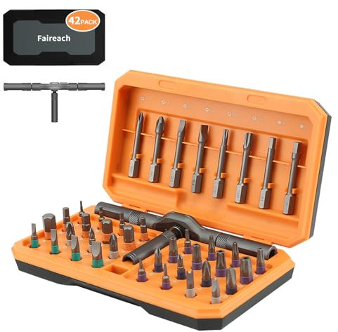 Faireach 42-in-1 Ratschen Feinmechaniker werkzeug set mit abnehmbarem T-Griff, Magnetische Feinmechaniker Schraubendreher Set im Koffer, Ratchet Screwdriver Set für Möbel, Elektronik, Fahrrad & DIY
