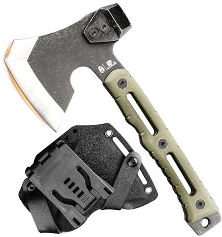 HX OUTDOORS Multifunktionale Spaltaxt, kleines Survival Camping Taktisches Holzbeil, Mini Camp Bushcraft Handbeil mit Hammer und Kydex Scheide (Army Green)