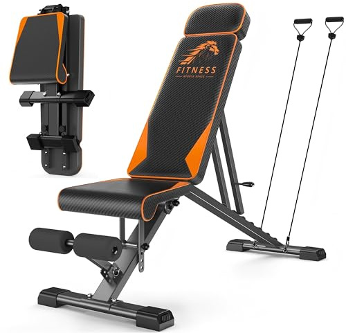 Dskeuzeew Adjustable Weight Bench, 880LBS/400KG Stable Strength Training Bench with Resistance Bands, Fast Folding Multi-Functional Incline/Decline Gym Bench for Home Full Body Workout
