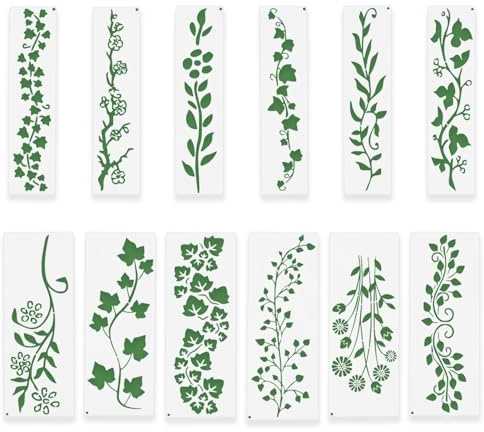 Plantillas de hojas de enredaderas, 12 unidades, reutilizables, plantillas de flores de primavera, plantillas de pintura para decoración de pared, proyectos de manualidades, lienzo, muebles