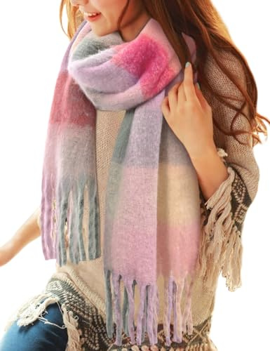 CMTOP Sciarpa Donna Sciarpe Invernali Calde a Quadri Colorati Scialli Grandi e Morbidi Sciarpe Da Donna Inverno Con Nappa
