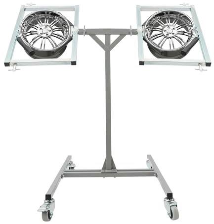 60 kg Support de peinture de jante avec supports rotatifs à 360° avec 4 roues, en acier, support de peinture pour 2 jantes
