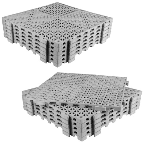12PCS Drainage Interlocking Floor Tiles 11.8 x 11.8, Modular Interlocking Cushion Soft PVC Floor Non-Slip Splicing Waterproof Mat for Pool, Shower, Patio, Balcony, Bathroom, Kitchen, Yard(Grey)