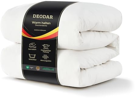Deodar Daunendecke 135x200 cm, Ganzjahresdecke mit 1500 g Füllung aus Daunen und Federn, 100% Baumwolle, weich, atmungsaktiv, waschbar, Oeko-Tex & RDS Zertifiziert, Made in Germany