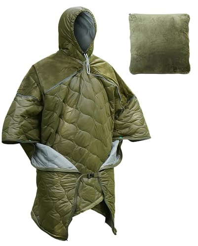 Manta portátil para exteriores, saco de dormir cálido, saco de dormir con capucha, saco de viaje, poncho de camping, equipo de viaje cálido, manta gruesa con capucha con diseño cómodo para estadio de