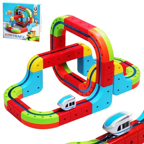 OBEST Treno Elettrico con Track Magnetici, DIY Montaggio Train Rail, 3D Anti-gravità Magnetica Manifattura Cube Blocco, Creativo Magnete Treno Set per Bambini, Giocattoli da Apprendimento Regalo