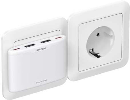 LENCENT Cargador Múltiple Plano Pared con 2 Puertos USB-A y 2 Puertos USB-C