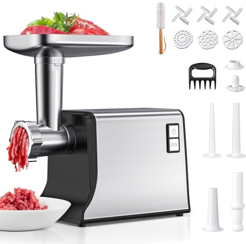 Tritacarne elettrico multifunzionale con 3 piastre, 3 lame, kit kibbeh e 3 tubi per salsicce, motore da 3000 W per uso domestico.