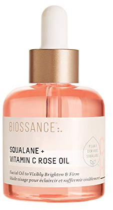 BIOSSANCE Squalane + Vitamin C Rose Advanced Facial Oil - Brightening, Firming, and Hydrating Serum for All Skin Types - Chios Crystal Oil, Damascus Rose Extract & Squalane for Radiance - 1oz