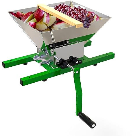 EJWOX Fruit and Apple Crusher - 7L Manual Juicer Grinder, Portable Fruit Scratter Pulper for Home Brewing & Cider Pressing (Stainless Steel, 1.8 Gallon, Green)