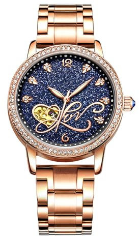 RORIOS Montre Mécanique Automatique Femme Lumineuses Montre Brillant Ciel étoilé Dial Acier Inoxydable Cadran en Diamant Simulé Bracelet Dames Montres