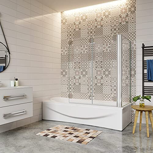 Aica Italy Box Doccia Sopravasca Cabina Da Vasca Parete Vasca mobile 180 Gradi Vetro 6mm Trasparente Anticalcare 90x70x140cm