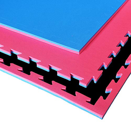 Pavimentazione Ad Incastro Antiscivolo [100 * 100cm Spessore 2/3/4cm] Pavimento Antitrauma per Sala Pesi, Home Gym, Attività Ludiche | Lavabile, Antibatterico (ROSSO/BLU, 2 cm (SPESSORE))