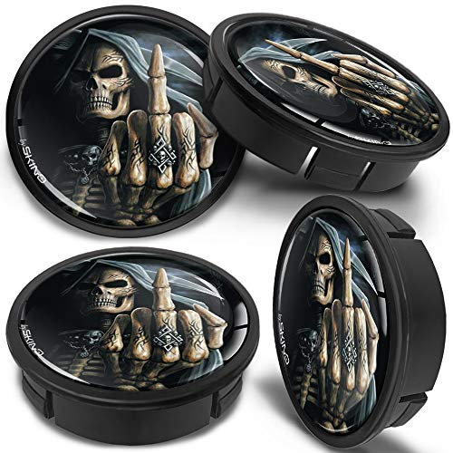 SkinoEu 4 x 60mm Universal Schwarz Schädel Alufelgen Nabenkappen Felgen Kappen Felgendeckel Radkappen Radnabendeckel Nabendeckel Felgenkappen CX 25