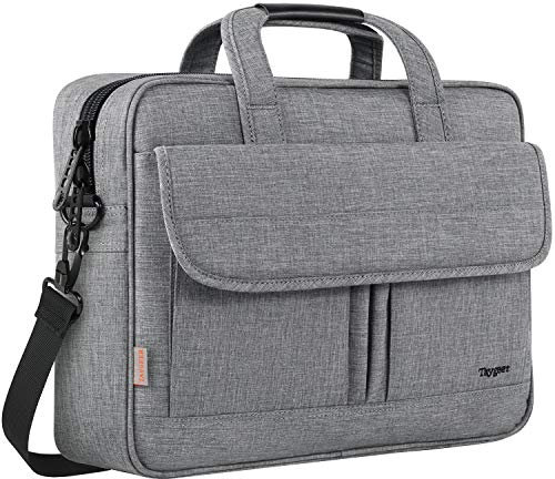 Taygeer Sacoche Ordinateur Portable 15.6 Pouces Imperméable Mallette Sac à Bandoulière pc Tablette Cartable Cadeau pour Hommes Femmes Collège Cours Travail Affaires Voyage Gris