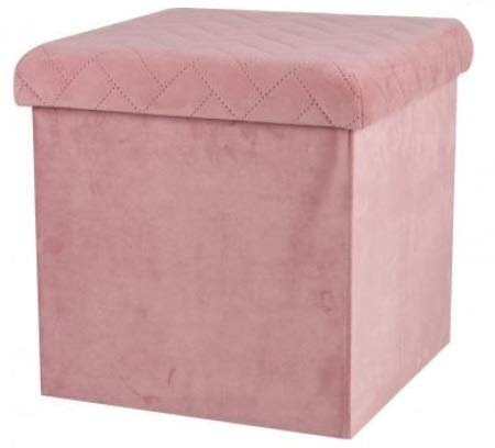 NIGMA Folding Ottoman Storage Box Velvet Seat Stool Home Chair Footstool Storage Bench (Pink, Cube - 37.5cm x 37.5cm x 37.5cm)