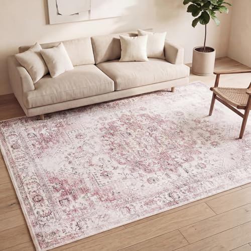 FRAAI | Home & Living Volero Teppich Vintage - Lago Rot Rosa - Baumwolle, Polyester - Flachgewebe - Vintage - Orientalisch - Wohnzimmer, Esszimmer, Schlafzimmer