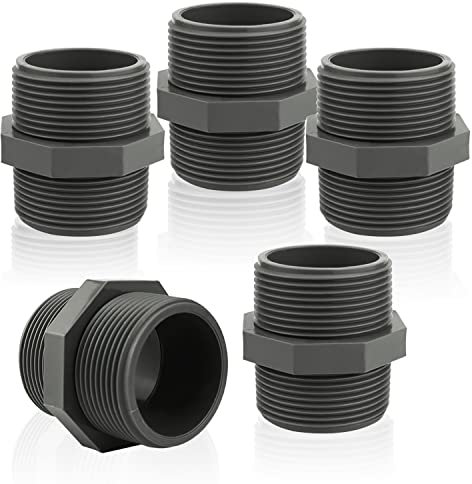 Doppelnippel 1 1/2 Zoll PVC Gewindefitting AG Rückschlagventil Außengewinde Fitting Verbindungsstück korrosionsbeständig Nippelmuffe (5 Stück)