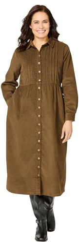 Woman Within Plus Size Button Front Corduroy Dress - 24 W, Toffee