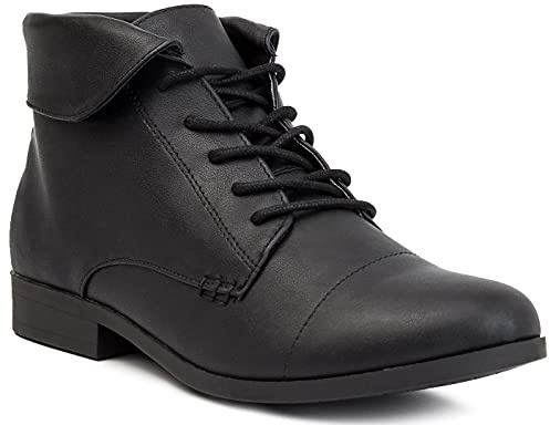 LONDON FOG Crissy Dress Ankle Boot Ladies Lace Up Bootie with Collar Black Wide 8.5