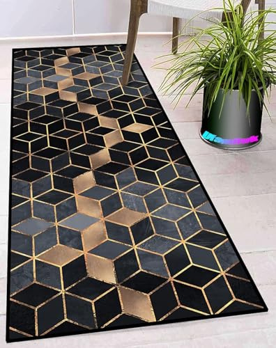 Ufamiluk küchenläufer 70x220cm Outdoor Teppich terasse rutschfest waschbar in Waschmaschine wasserfest Bad teppiche Set für draußen Balkon küche Wohnzimmer Flur Grau Beige Schwarz E