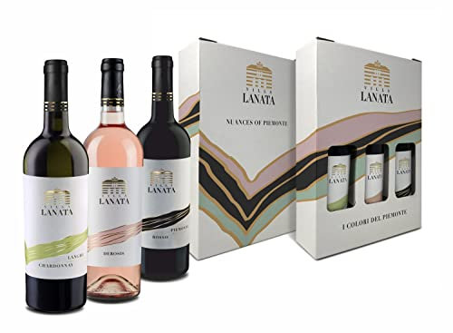 Villa Lanata Langhe Chardonnay + Piemont Rosato + Piemont Rosso Vin Italien coffret cadeau 3 Bouteilles x 75 cl