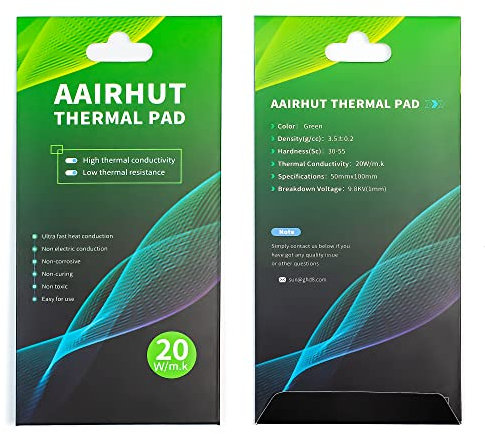 Aairhut Wärmeleitpad 20W/mK, 100x50x1mm Thermal Pad Silikon-Kühlpad, GPU, Nicht leitend, hitzebeständig, Extreme Odyssey-Abdeckung mit Zwei selbstklebenden Folien für PC PS4 SSD M.2
