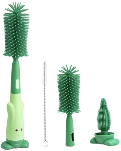 Vicloon Baby Flaschenbürste Set, 3 in 1 Silikon Babyflaschenbürste für Babyflaschenbürste und Sauger, BPA-frei, mit Soft Brush Saugerbürste Strohhalmreiniger(Grün)