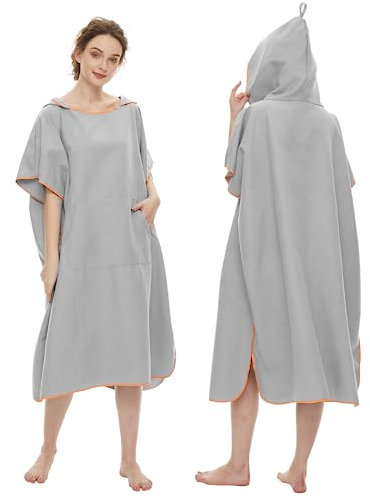 JORAKI Handtuch Poncho Erwachsene, Surf Poncho Microfaser Handtücher Badeponcho Strandtuch Damen Herren Umziehhilfe Ultraleicht und Schnelltrocknend Badehandtuch für Surfen Camping Sauna Schnorcheln