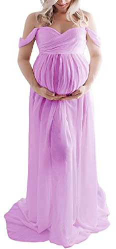 Ailan Gravid Fotografi Klänning Chiffong Klänning Split Maxi Graviditet Lång gravid fotografering Kläder Rekvisita Baby shower outfit, Ljuslila, M
