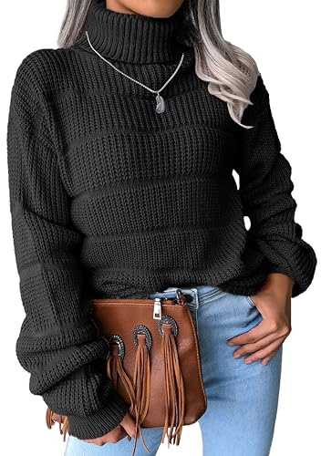 NLAND Jersey Mujer Invierno Cuello Alto Manga Larga Pullover Casual Ajustado Grueso Jersey de Punto Cálido Turtleneck Sweater para Otoño Invierno Suéter Elástico Tops Pull-Over(Negro-1,M)
