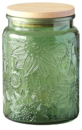 ANSQU Vintage-Glasbehälter, 700ml luftdichter Vorratsbehälter mit Bambus-Holzdeckel für Küchentheke, Speisekammer, Kaffee, Tee, Zucker (Grün 1, 700ml)