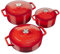 Cooks Professional Set of 3 Cast Iron Casserole Dishes with Lid & Handles | 20, 26 & 28cm | Colourful Enamelled Cooking Pans Pots | Suitable For All Hobs Inc Induction | Oven & Grill Safe | Red