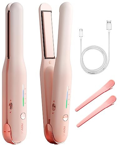 Mini Glätteisen Kabellos Keramik haarglätter: NOVUS Kleines Glätteisen 2 in 1 - Negative Ionen Intelligent constant temperature Travel Hair Straightener für Kurze, Feines Haar(Rosa）
