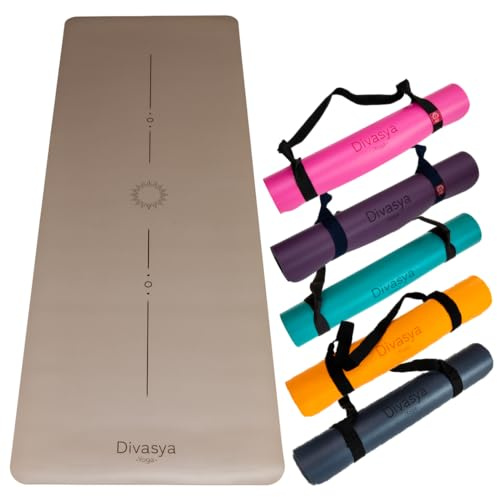 DIVASYA Premium Yogamatte rutschfest: Naturkautschuk rutschfest & japanische professional grip Oberfläche | 185x68x0,45cm | Tragegurt | 4,5mm dicke Yoga Matte | schadstofffrei