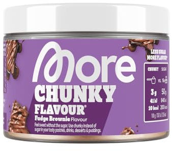 MORE Chunky Flavour, Fudge Brownie, 150 g, flavour powder for sweetening, low in sugar and calories, with inulin and lactase – made in Germany
