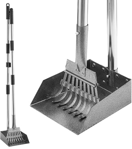 Adjustable Long Handle Dog Pooper Scooper Tray and Rake Set Metal Pooper Scoopers for for Medium Small Dogs