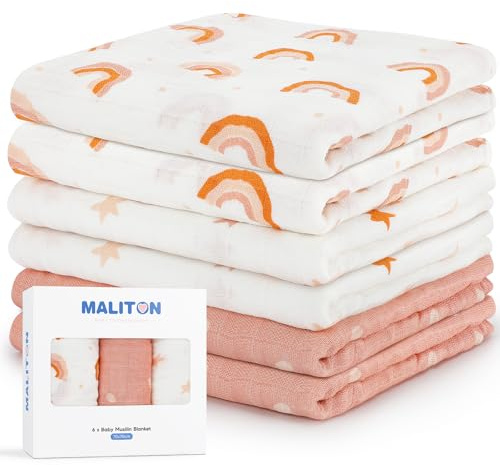 Maliton 6 Stück Baby Spucktücher Moltontücher aus Baumwolle, 70x70cm - Weiche & saugfähige Mullwindeln für Neugeborene | Atmungsaktive Musselintücher | Zum Reinigen, Abwischen, Abdecken