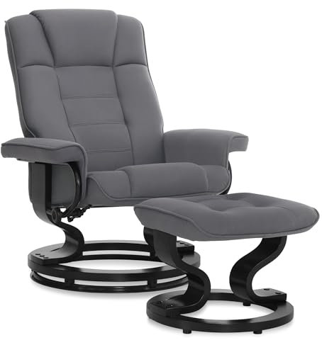 M MCombo Relaxsessel mit Hocker, 360° drehbarer Fernsehsessel mit Liegefunktion, bis 120 Kg belastbarer TV-Sessel, moderner Ruhesessel für Wohnzimmer, 9019 (Mikrofaser, Grau)