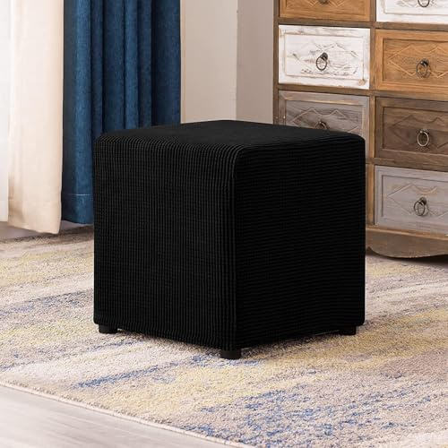 SDNAM Cuadrado Funda Otomana Elástica Funda de Puff Taburete Cubo de 40x40/45x45/50x50 Funda para Reposapiés Cubierta Otomana Taburete Sofá Protector(C,40X35CM)
