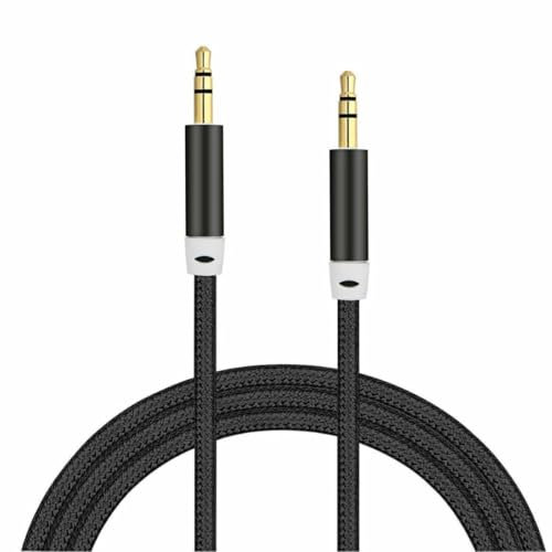 3.5mm Audio Aux Cable 1.5m Nylon Braided Stereo Jack, Compatible with Headphones, Earphone, Phone, Laptop, Car, Soundbar, TV, PC, Speaker - Superior Sound TRS Cord (Black)